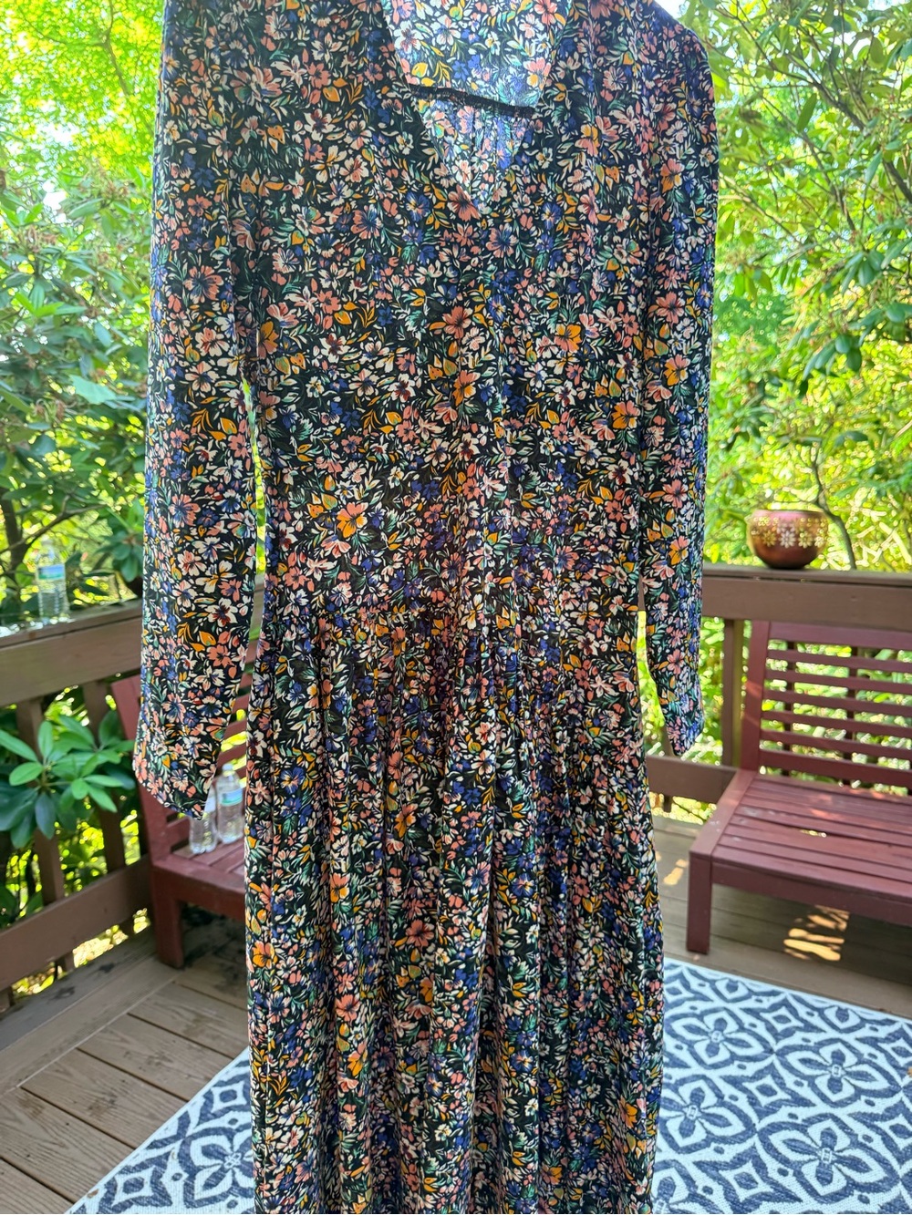 SFERRA Black Floral Long Sleeve Maxi Dress